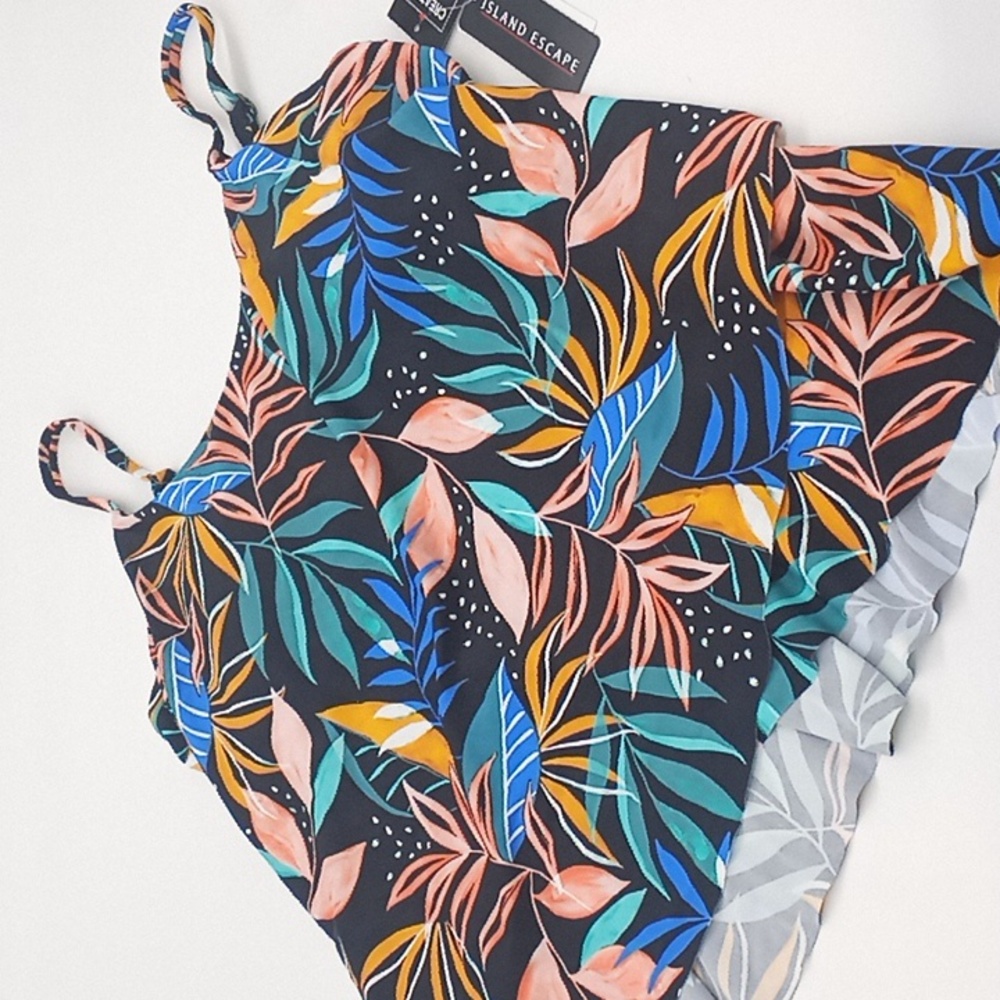 Island Escape Moonlight Palms Capetown Underwire Tankini Top Black 12